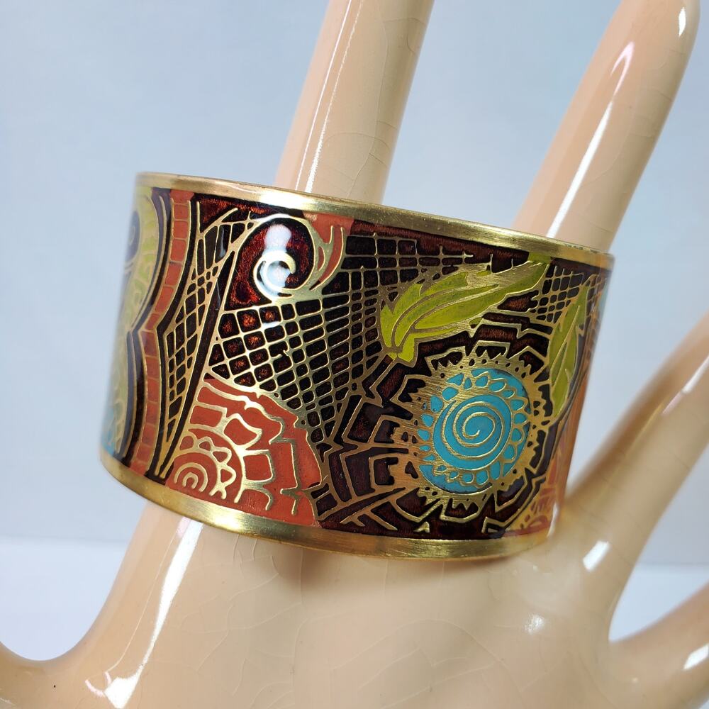 Vintage Brass Art Nouveau Cuff Bracelet 1.5 Inch Wide